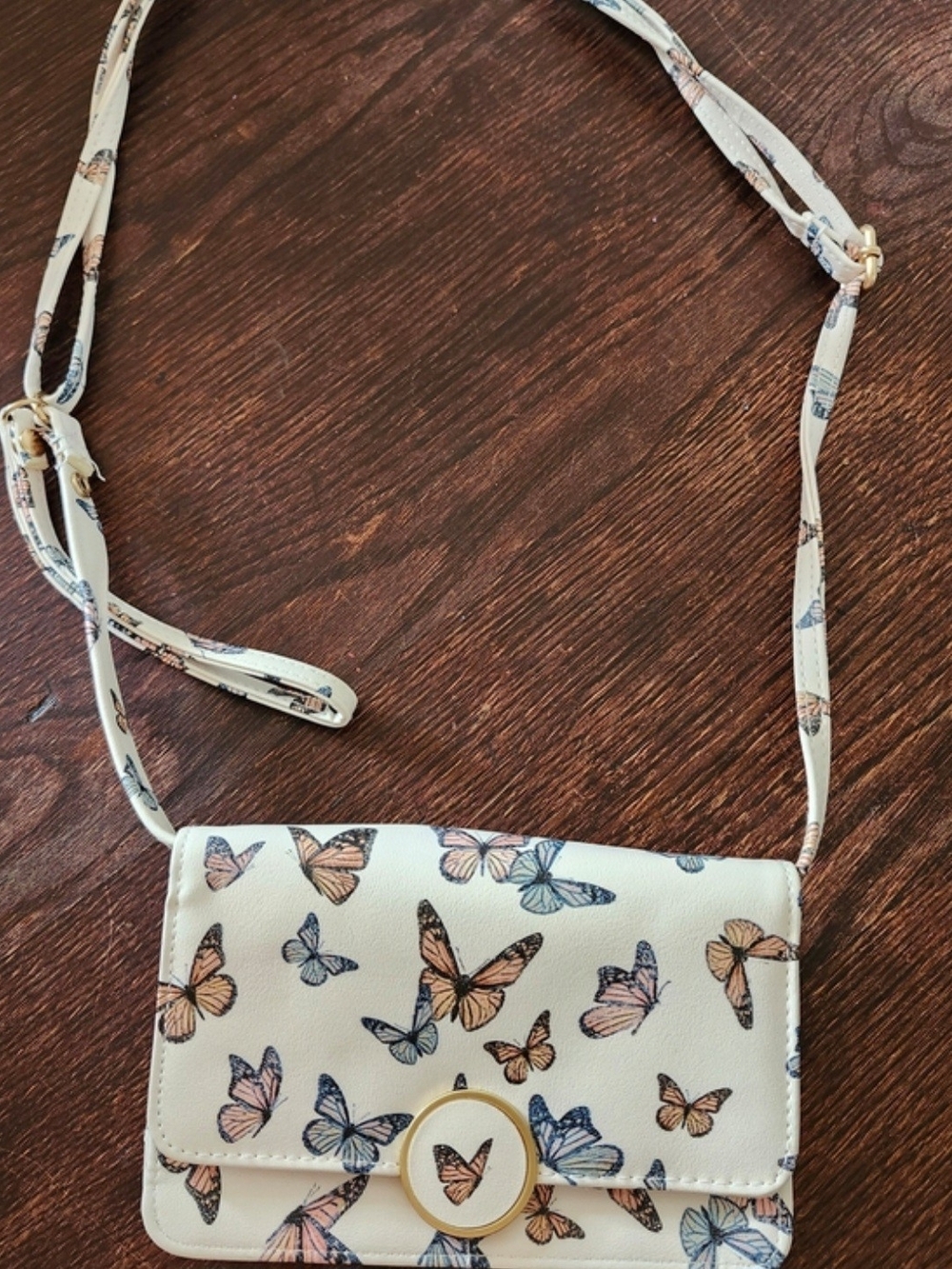 Butterfly Print Crossbody Bag in White & Pink Like New